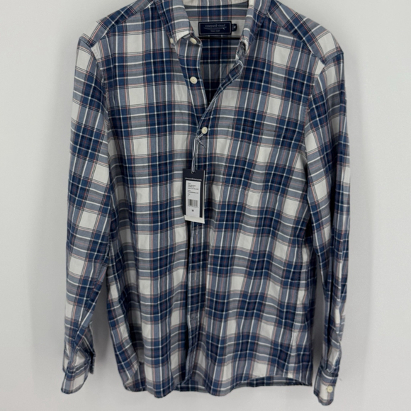 Vineyard Vines Classic Fit Indigo Plaid Twill Shirt Marshmallow NWT Medium - Picture 1 of 5